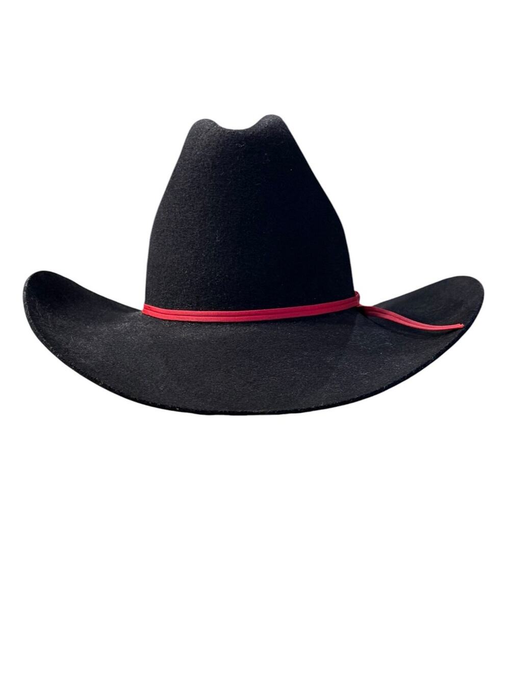 Silver Spur Black 100% Wool Felt Cowboy Hat with Red Trim Size 6 7/8 Made in USA